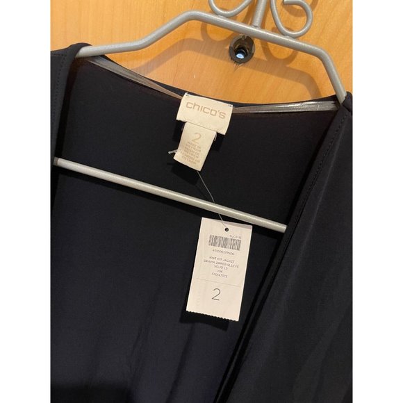 NWT Chico's Blue Ink Knit Kit Drama Zipper Long Sleeve Jacket - Size 2 12/14 - Picture 7 of 9